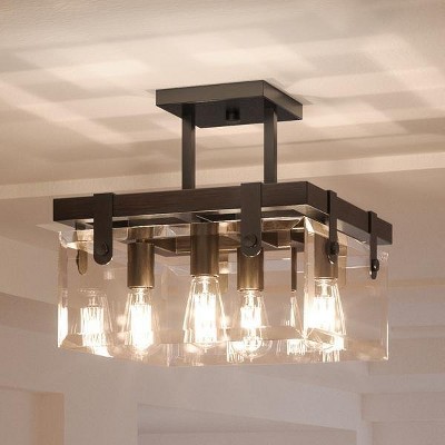 Urban Ambiance Luxury Modern Farmhouse Ceiling Fixture,  14"H x 16-3/4"W SQ,  Olde Bronze Finish, UHP2448