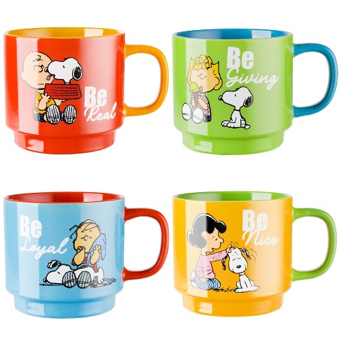 Peanuts Gentle Reminders 4-Pack 15oz Stoneware Stackable Mugs w/ Metal Rack - image 1 of 4