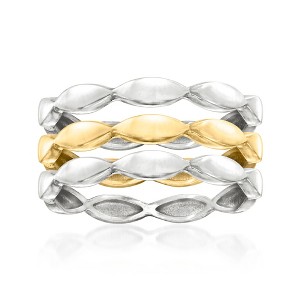 Ross-Simons Sterling Silver and 18kt Gold Over Sterling Jewelry Set: 3 Wave Rings - 1 of 4
