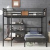 TIRAMISUBEST Queen Over Twin Bunk Bed with Storage Shelves and Hanger, L-Shaped Metal Bunk Bedframe with Ladder and Guardrail for Kids - 3 of 4