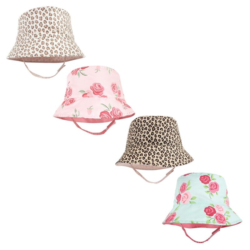 Hudson Baby Infant Girl 4Pc Sun Protection Hat, Blush Rose Leopard Mint Floral Leopard, 1 of 4