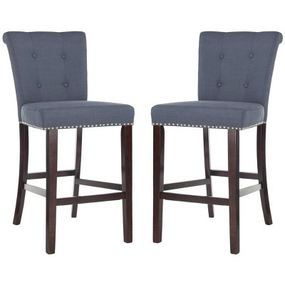 Elegant Transitional Navy Blue Bar Stool with Metal Accents, Set of 2