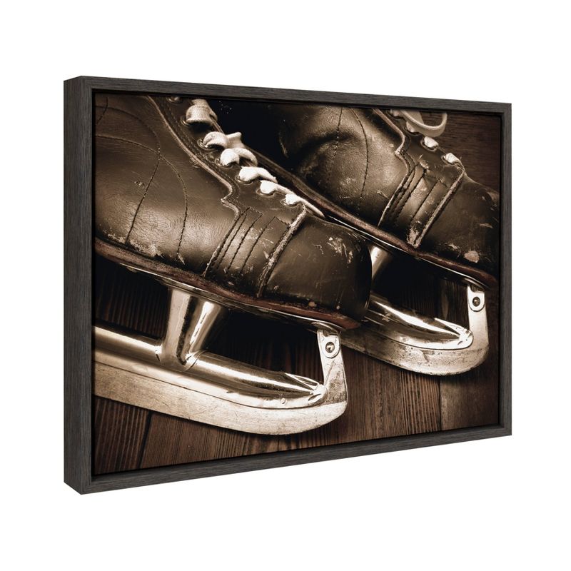 18&#34; x 24&#34; Sylvie Leather Hockey Skates Framed Canvas By Shawn St. Peter Gray - DesignOvation, 3 of 10