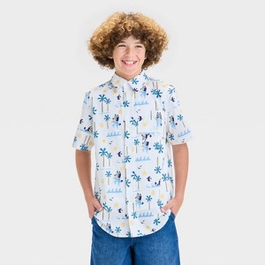 Boys' Bluey Woven Button-Up Shirt - White - 1 of 3