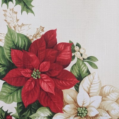 White and Red Poinsettia Polyester Holiday Tier Curtain Set