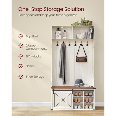 Rustic White and Honey Brown Hall Tree with Storage Bench