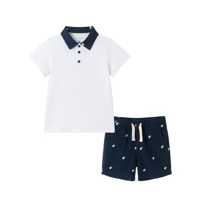 Andy & Evan  Toddler White Polo & Seersucker Limes Short Set