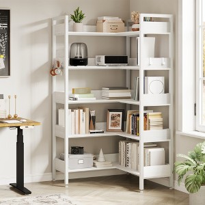 5-Tier Corner Bookshelf, Convertible Bookcase, Industrial Metal Frame Storage Book Shelf with Open Shelves for Living Room Bedroom Home Office - 1 of 4
