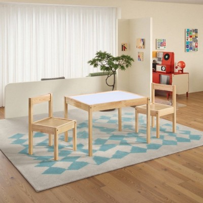 FURNIinspire Kids Table Sets 3 Piece Kids Table And Chairs,Table And Chairs For Kids, Living Room, Dining Room, Nursery, Brown, 25"*19"*18"