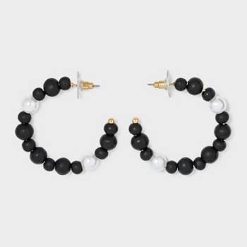 Mother of Pearl and Wood Hoop Earrings - A New Day™ Black/Gold