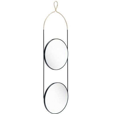 Contemporary Black and Gold Round Double Mirror with Metal Frame