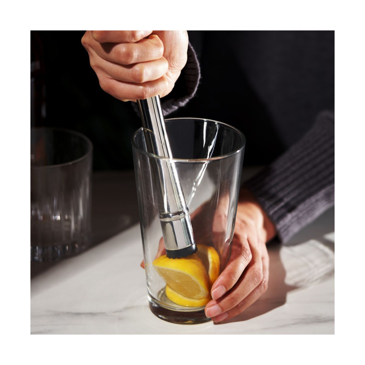 Viski Stainless Steel Cocktail Muddler for Mojito, Mint Julep, Fruits, Herbs and Spices, Ergonomic Handle, Home Bar, Bartender Tools, Gifts for Men - thumbnail 4