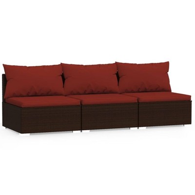 vidaXL 3 Seat Patio Sofa - Durable Brown Poly Rattan with Cushions - Water Resistant for Outdoor Use - Modular Design for Flexible Seating