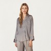 Anna-Kaci Lounge Women's 2-Piece Set Satin Long Sleeve Button-Front Pajama Top and Relaxed Fit Pants - 2 of 4