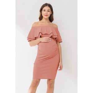 Hello Miz Women's Off Shoulder Double Ruffle Maternity Dress - 1 of 4