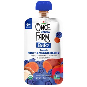 Once Upon a Farm Apple, Sweet Potato, Blueberry & Coconut Milk Organic Baby Food Pouch - 3.2oz - 1 of 4