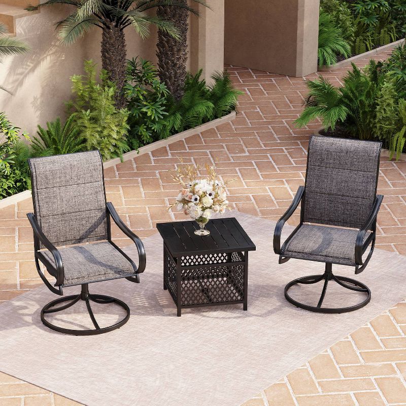 3pc Patio Dining Set with Small Square Table with Umbrella Hole &#38; 360 Swivel Padded Sling Arm Chairs - Captiva Designs, 1 of 13