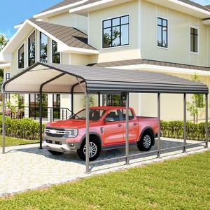 Heynemo 12x20 FT Metal Carport, Heavy Duty Carport Canopy with Galvanized Steel Roof and Frame, Outdoor Storage Car Port with Enhanced Base, Grey - 1 of 4
