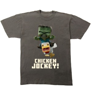 Minecraft Movie Chicken Jockey Adult Pepper Black Crew Neck Short Sleeve T-shirt - XL - 1 of 2