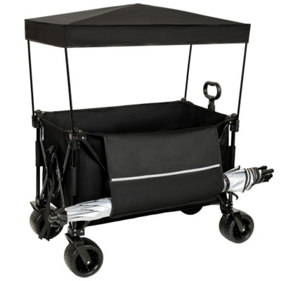 FURNIinspire Outdoor Serving Carts Heavy Duty 500lb Capacity Beach Wagon Foldable Utility Cart for Camping, Black, 37.4"*23.03"*42.52"