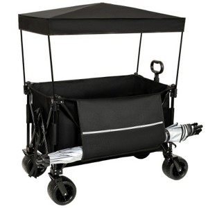 FURNIinspire Outdoor Serving Carts Heavy Duty 500lb Capacity Beach Wagon Foldable Utility Cart for Camping, Black, 37.4"*23.03"*42.52" - 1 of 4