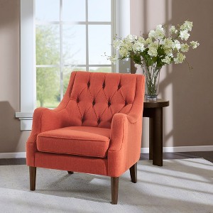 TOAOTBNBO Vintage-Inspired Accent Chair with Curved Backrest, Upholstered Fabric Arm Chair with Solid Wood Oversized Lounge Chairs for Bedroom, Red - 1 of 4