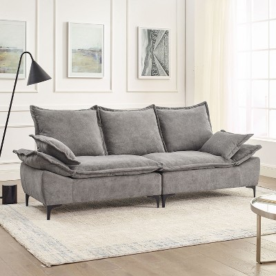 88.5" Modern Sailboat Sofa Dutch Velvet 3-Seater Sofa with Two Pillows for Small Spaces in Living Rooms, Apartments