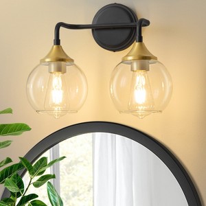 POWLIG 14.17-in 2-Light Black Gold Modern Dimmable Bathroom Vanity Light with Clear Glass Shade - 1 of 4