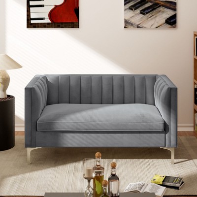 55 in. Wide Mid-Century Channel Tufted Velvet 2-Seater Sofa Couch Loveseat - Morden Fort