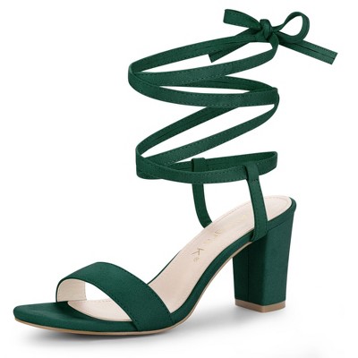 Allegra K Women's Lace Up Chunky Heels Sandals