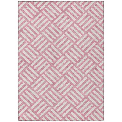 Pink And Ivory Geometric Washable Indoor Outdoor Area Rug