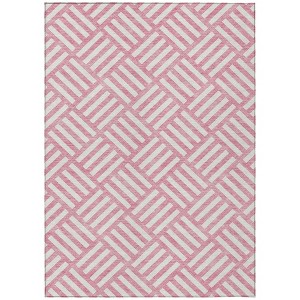 Pink And Ivory Geometric Washable Indoor Outdoor Area Rug - 1 of 4