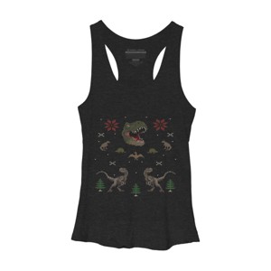 Women's Design By Humans Ugly Dino Christmas Sweater By AnotheHero Racerback Tank Top - 1 of 3