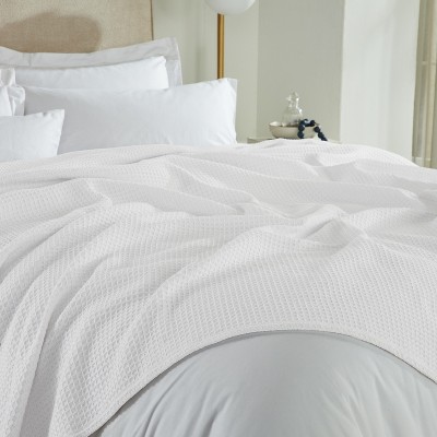 King Size White Cotton Waffle Weave Reversible Blanket