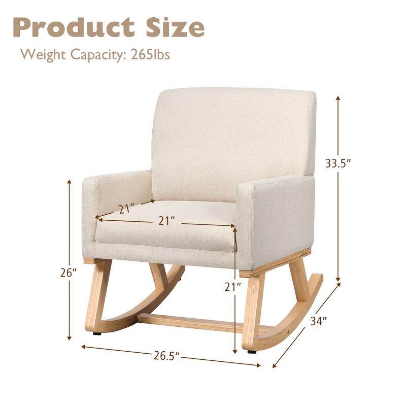 Costway Modern Upholstered Rocking Chair Rocking Armchair for Living Room Bedroom, 3 of 8