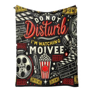 Itopfox Movie Theme Blanket Gift for Women Men Girls, Boys Soft Flannel Throw with Cinema Theater Clapboard Film Popcorn Print - Perfect for Birthday - 1 of 4