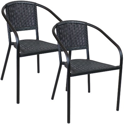 Sunnydaze Steel Frame and Polypropylene Seat and Back Aderes Outdoor Patio Arm Chair, Black, 2pk
