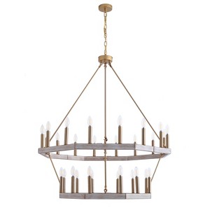 Dewdrop Farmhouse 28-Light Brushed Gold Pendant Light Large Candle Style Chandelier for Foyer and High Ceiling ETL Listed - 1 of 4