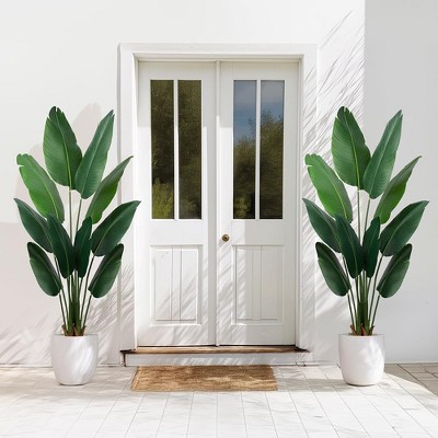 Wikineon Artificial Bird of Paradise Plant 5 Ft Tall Fake Banana Leaf Plant for Indoors and Outdoors,Faux Palm Tree with Plastic Pot for Office