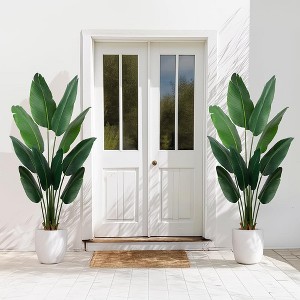 Wikineon Artificial Bird of Paradise Plant 5 Ft Tall Fake Banana Leaf Plant for Indoors and Outdoors,Faux Palm Tree with Plastic Pot for Office - 1 of 4