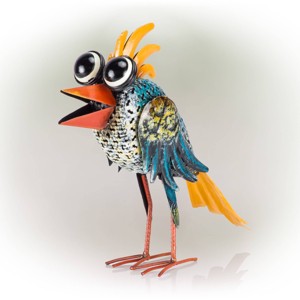 12" Quirky Metal Wide-Eyed Bird Decor Blue - Alpine Corporation - 1 of 4