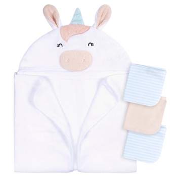 Gerber Baby Hooded Bath Towel & Washcloths, One Size Fits Most, 4-Piece