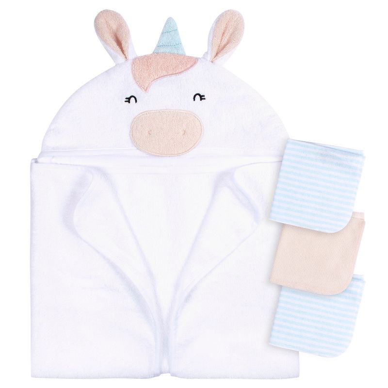Gerber Baby Hooded Bath Towel & Washcloths, One Size Fits Most, 4-Piece, 1 of 8