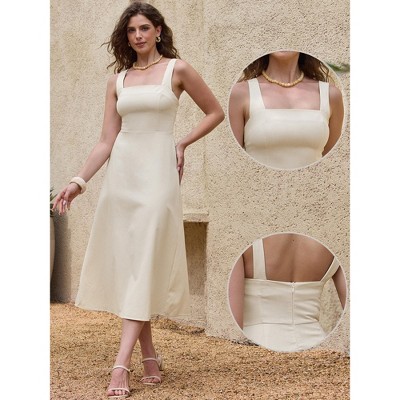 Женские платья INSPIRE CHIC Women's Square Neck Sleeveless Zipper Summer Casual Maxi Tank A Line Dresses X-Small Beige — фото 2