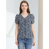 Allegra K Women's Button Front Puff Short Sleeves Chiffon Floral Top - 2 of 4