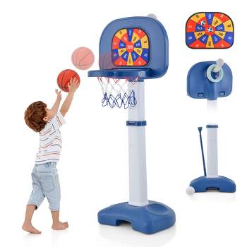 4-In-1 Kids Adjustable Basketball Hoop Goal Toy W/Ring Toss Sticky Ball Golf Set