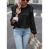 Women's Ruffled Shoulder Textured Blouse - Long Lantern Sleeve Crew Neck Top with Flowy Fit - 4 of 4