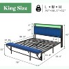 AMERLIFE LED Bed Frame with Foldable Ottoman, Charging Station, Velvet Upholstered Headboard - 2 of 4