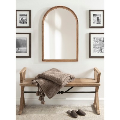 Rustic Brown Arched Wood Wall Mirror for Bathroom Vanity
