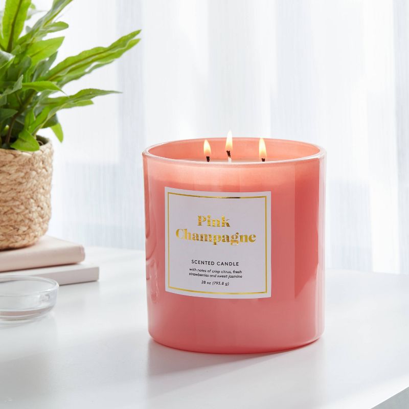 3-Wick 28oz Glass Jar Pink Champagne Candle - Opalhouse&#8482;, 3 of 6
